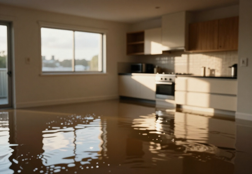 Flooded commercial space in Edmondson Park before restoration
